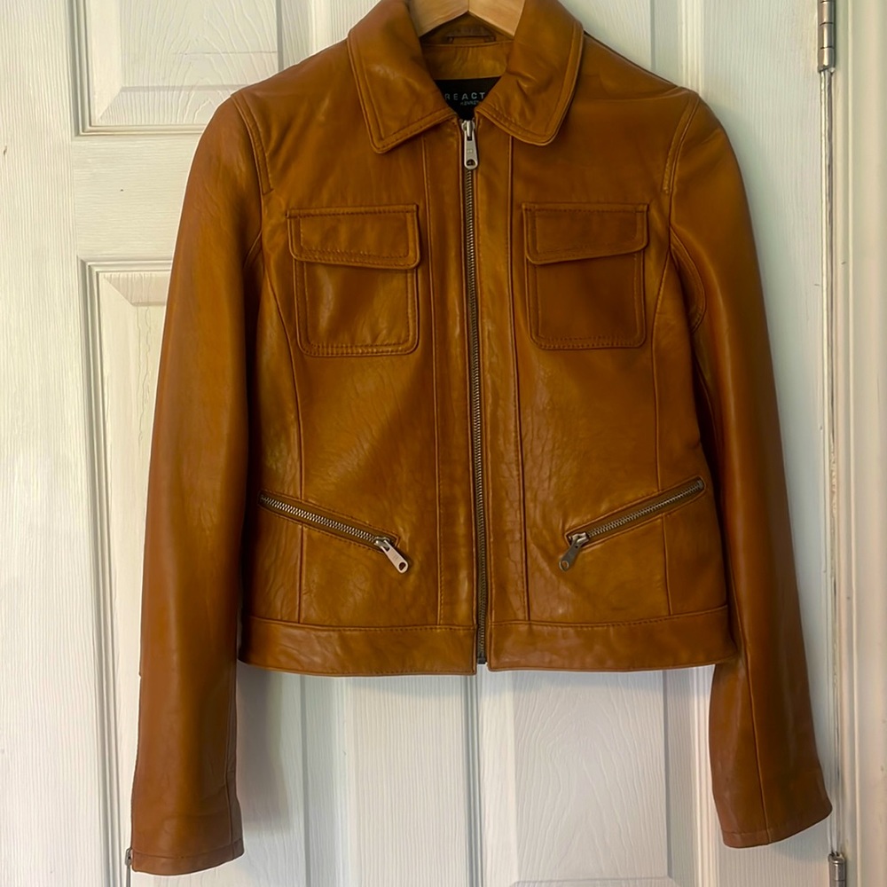Reaction Kenneth Cole Camel Leather Jacket Small